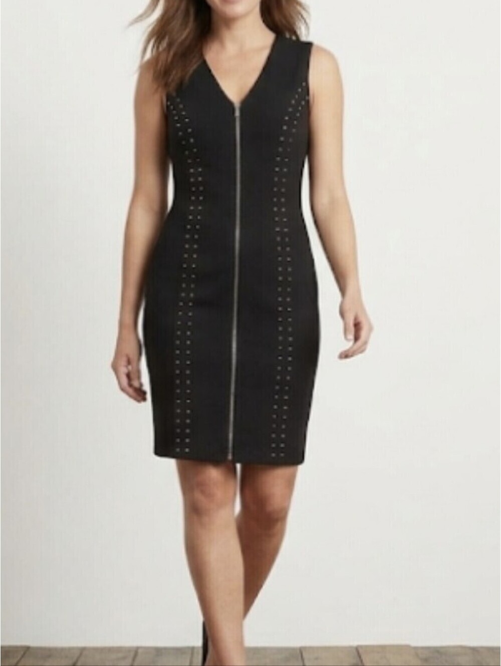 Boston Proper Studded Black Full Zip up Dress Bodycon SZ 6